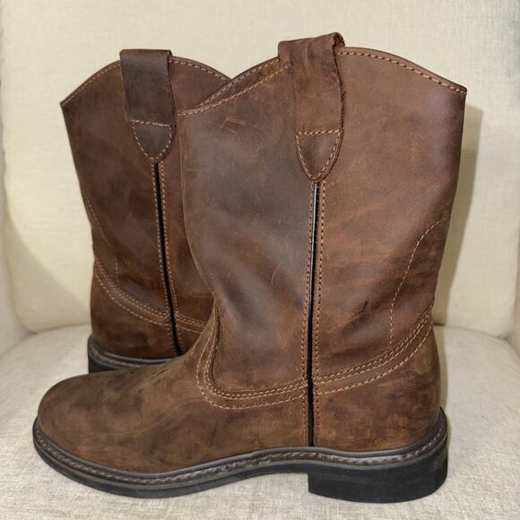 BRAZOS (B9703) Men\'s Crazy Horse II Western Brown Leather Boots Size 9M EUC